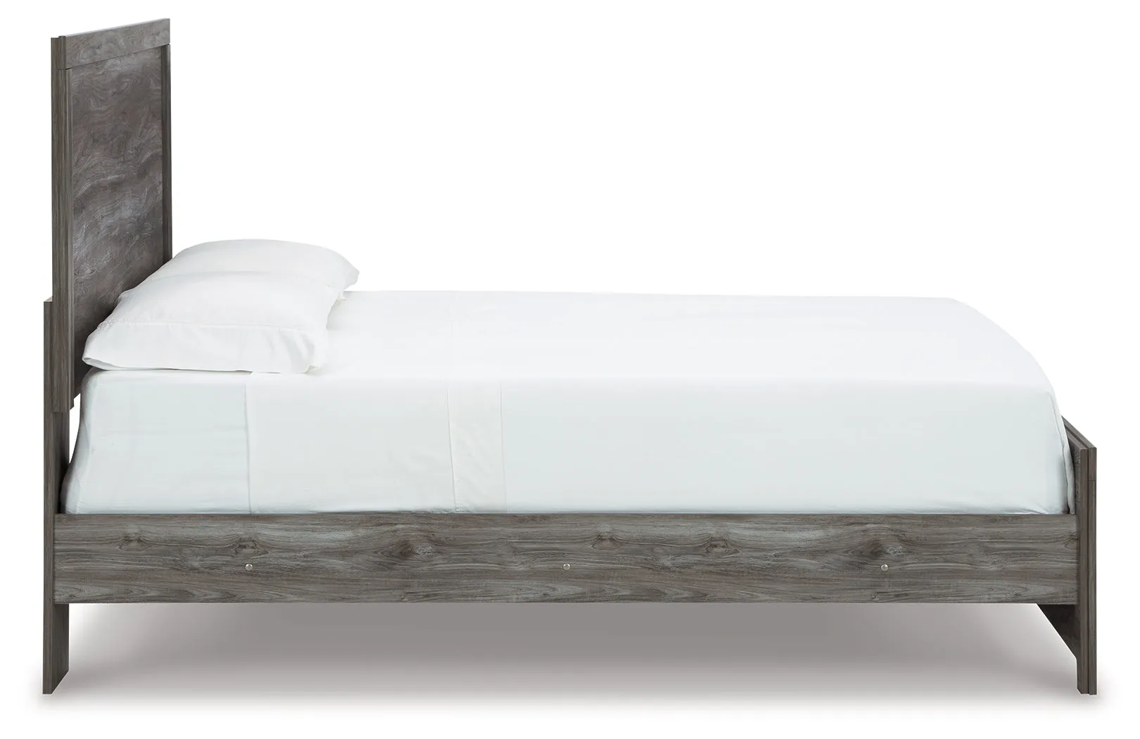 Bronyan Queen Panel Bed with Mirrored Dresser, Chest and Nightstand in Dark Gray
