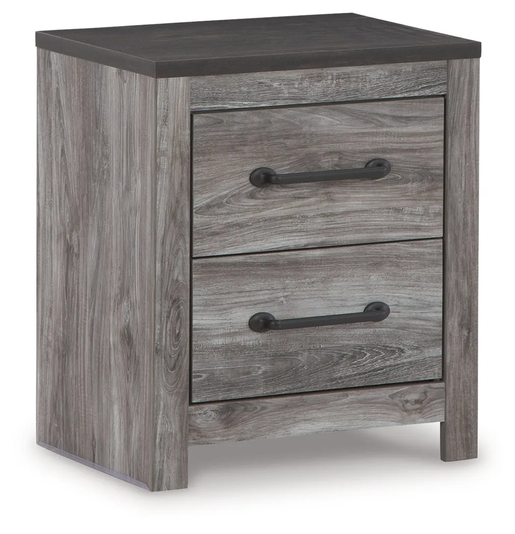 Bronyan Queen Panel Bed with Mirrored Dresser, Chest and Nightstand in Dark Gray