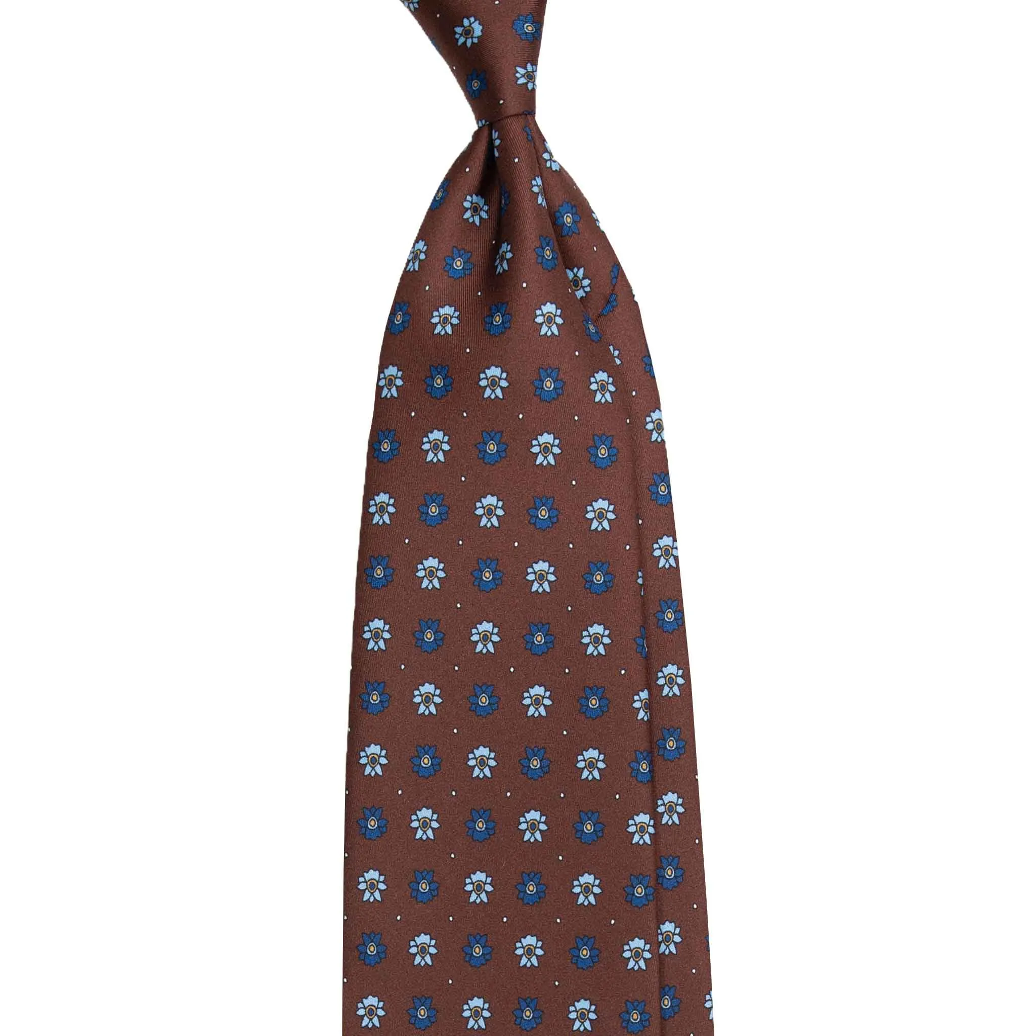 Brown Silk Tie with Blue Flowers