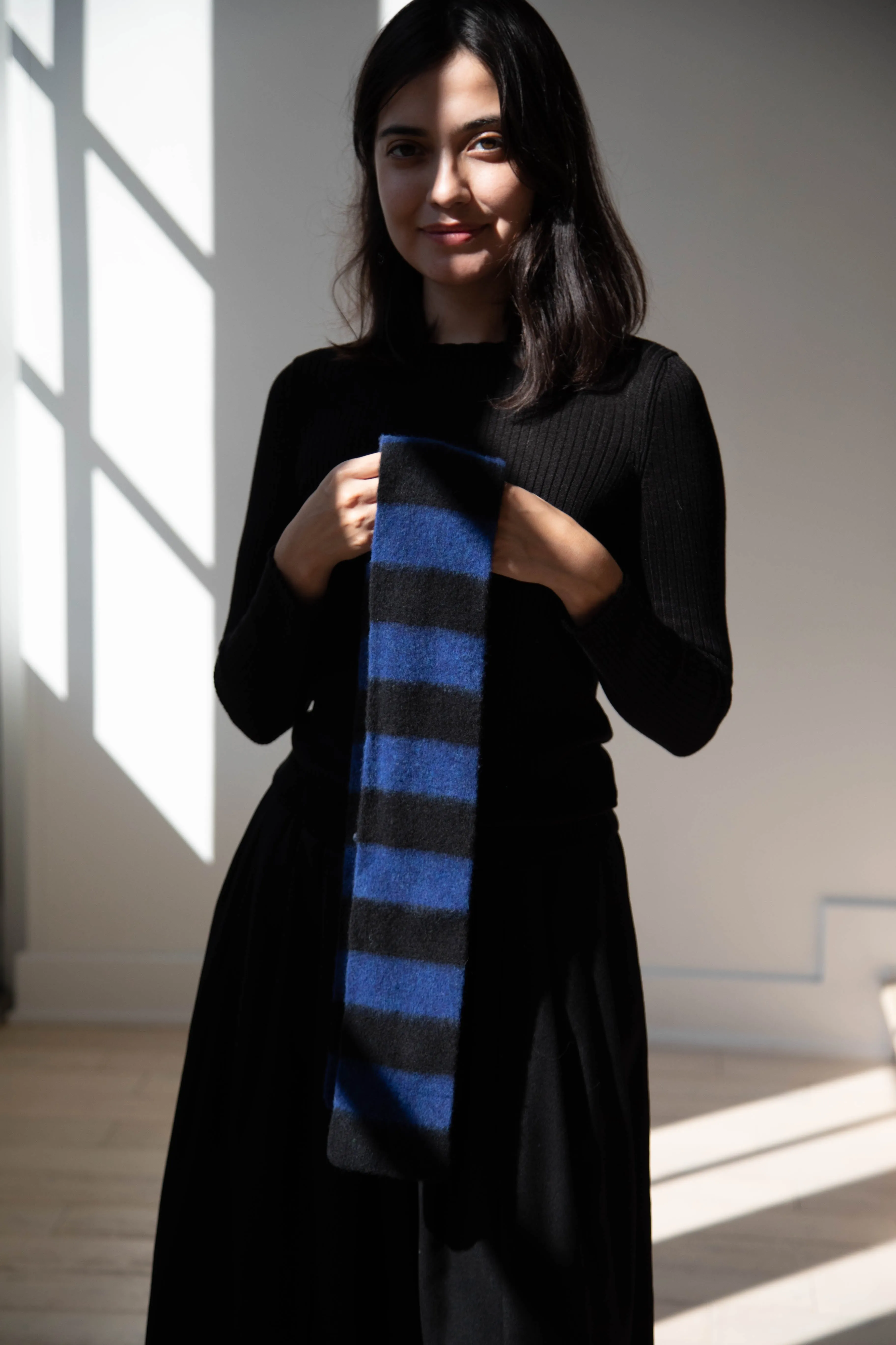 Jo Gordon | Small Brushed Stripe Scarf in Black & Nightsky